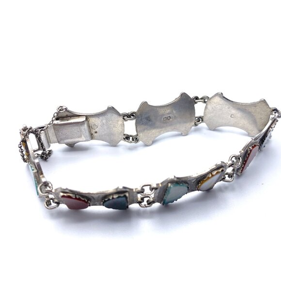 Vintage 1956 Scottish Sterling Silver Glass Agate Bracelet — Ward Brothers — EUC - Picture 6 of 12